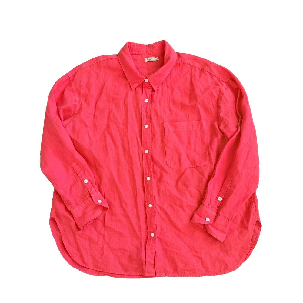 Faherty Womens Laguna 100% Linen Relaxed Shirt Size L Hibiscus Button Up Blouse